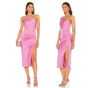 Lovers + Friends Pink One-Shoulder Midi Dress with Side Slit